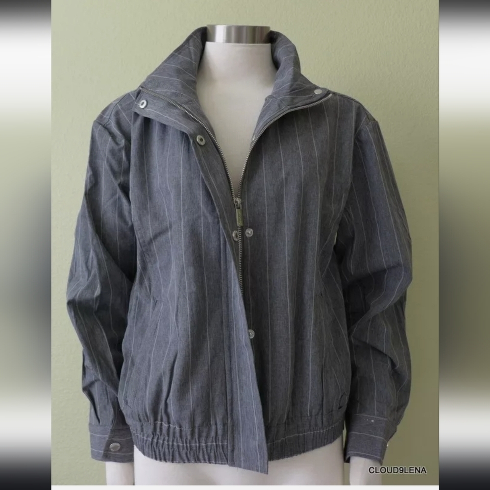 Calvin Klein Stand Collar Bomber Jacket Gray & White Zip Closure Pockets Sz XL